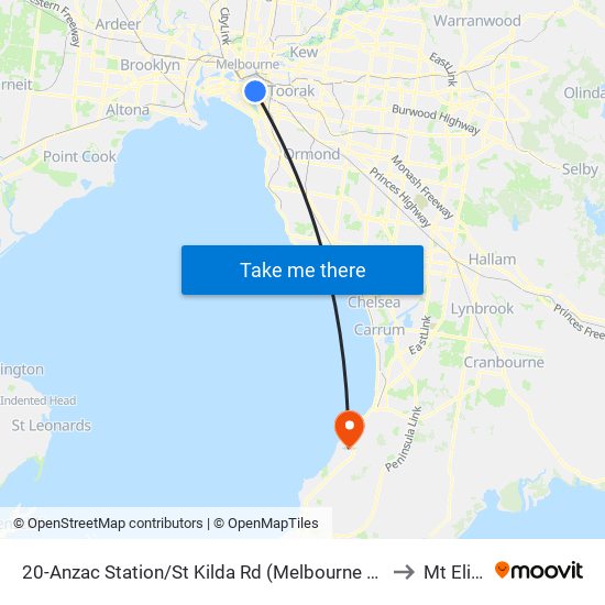 20-Anzac Station/St Kilda Rd (Melbourne City) to Mt Eliza map