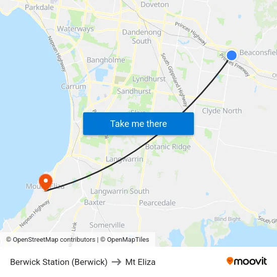 Berwick Station to Mt Eliza map