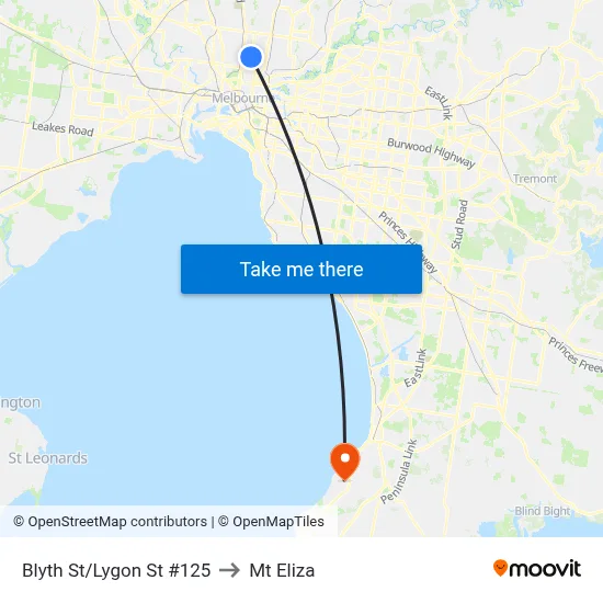 Blyth St/Lygon St #125 to Mt Eliza map