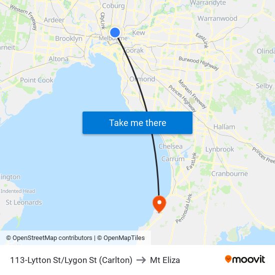 113-Lytton St/Lygon St (Carlton) to Mt Eliza map