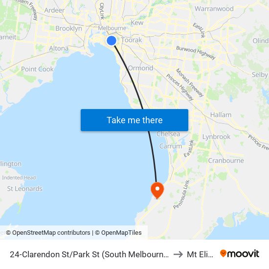 24-Clarendon St/Park St (South Melbourne) to Mt Eliza map