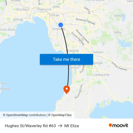 Hughes St/Waverley Rd #63 to Mt Eliza map