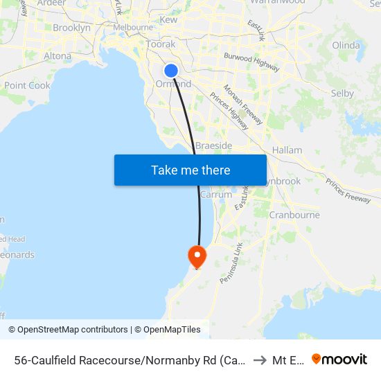 56-Caulfield Racecourse/Normanby Rd (Caulfield East) to Mt Eliza map