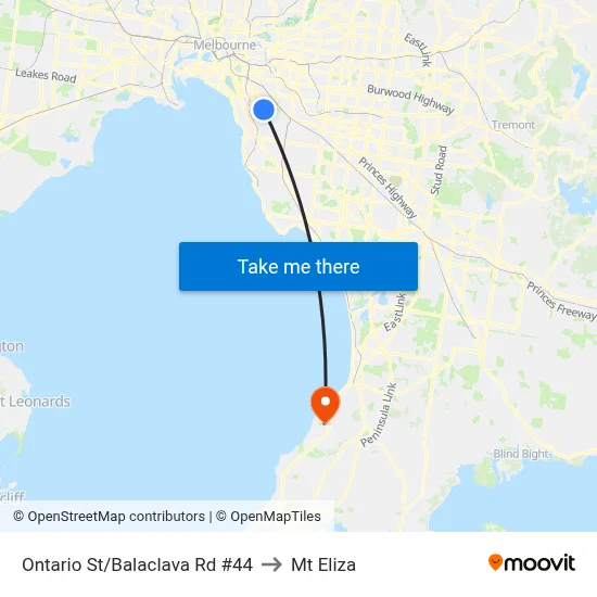 Ontario St/Balaclava Rd #44 to Mt Eliza map