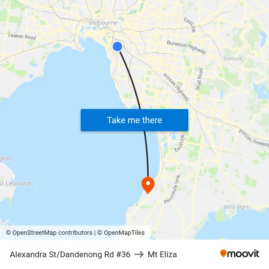 Alexandra St/Dandenong Rd #36 to Mt Eliza map