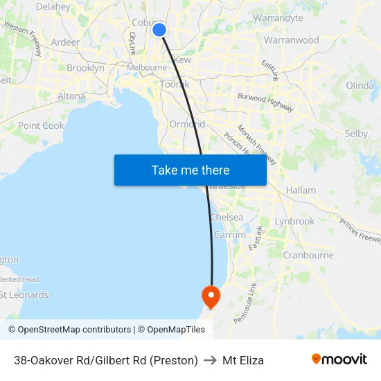 Oakover Rd/Gilbert Rd #38 to Mt Eliza map