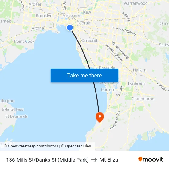 Mills St/Danks St #136 to Mt Eliza map