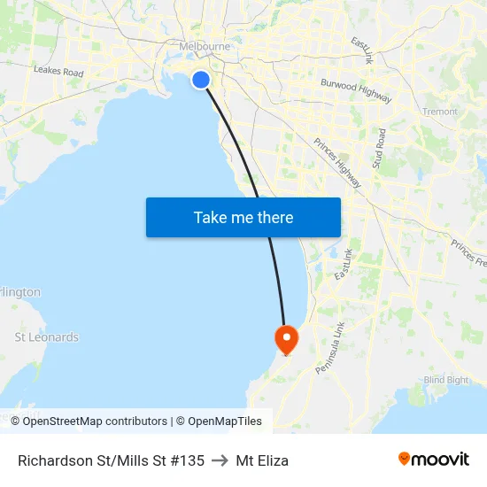 Richardson St/Mills St #135 to Mt Eliza map