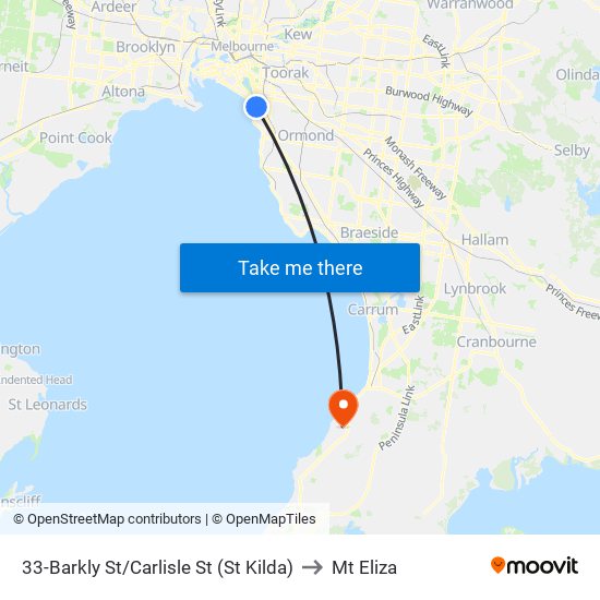 33-Barkly St/Carlisle St (St Kilda) to Mt Eliza map