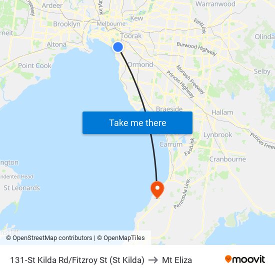 131-St Kilda Rd/Fitzroy St (St Kilda) to Mt Eliza map