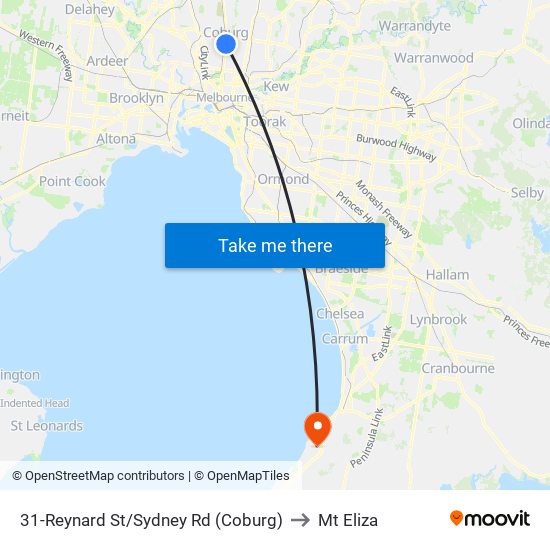 31-Reynard St/Sydney Rd (Coburg) to Mt Eliza map