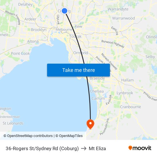 36-Rogers St/Sydney Rd (Coburg) to Mt Eliza map