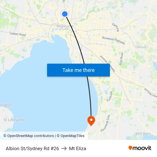 Albion St/Sydney Rd #26 to Mt Eliza map