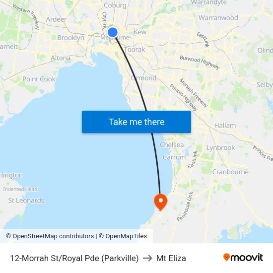 Morrah St/Royal Pde #12 to Mt Eliza map