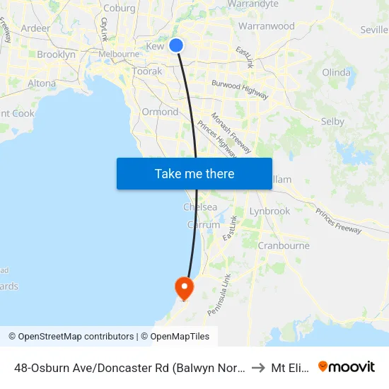 Osburn Ave/Doncaster Rd #48 to Mt Eliza map