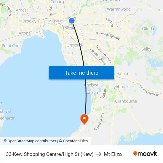 Kew Shopping Centre/High St #33 to Mt Eliza map