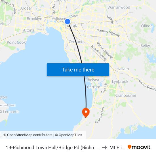 19-Richmond Town Hall/Bridge Rd (Richmond) to Mt Eliza map