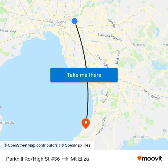 Parkhill Rd/High St #36 to Mt Eliza map