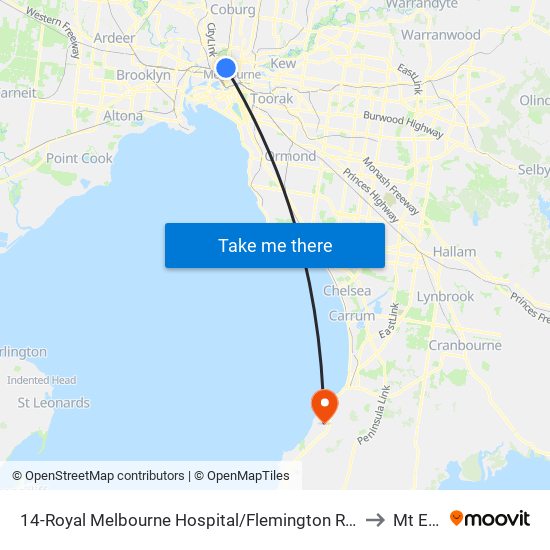 14-Royal Melbourne Hospital/Flemington Rd (Parkville) to Mt Eliza map