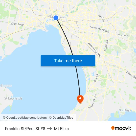 Franklin St/Peel St #8 to Mt Eliza map
