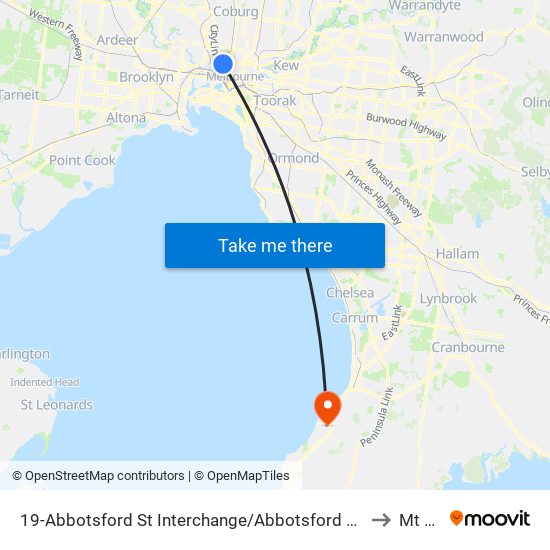 19-Abbotsford St Interchange/Abbotsford St (North Melbourne) to Mt Eliza map