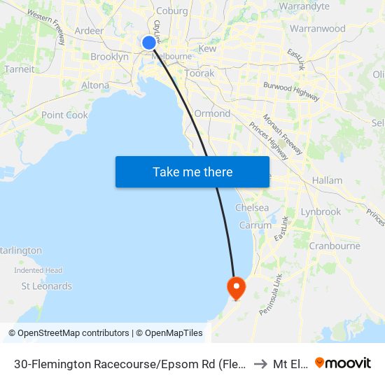 30-Flemington Racecourse/Epsom Rd (Flemington) to Mt Eliza map