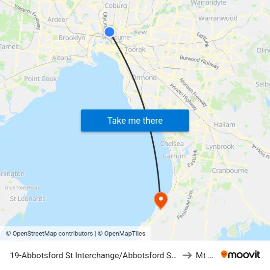 Abbotsford St Interchange/Abbotsford St #19 to Mt Eliza map
