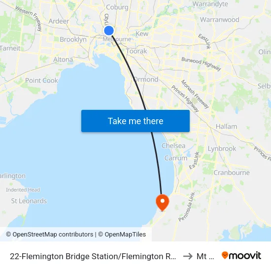 Flemington Bridge Station/Flemington Rd #22 to Mt Eliza map