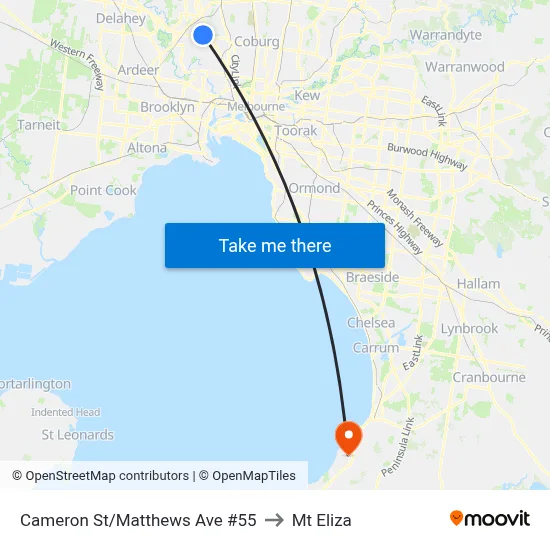 Cameron St/Matthews Ave #55 to Mt Eliza map