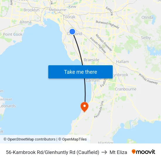 Kambrook Rd/Glenhuntly Rd #56 to Mt Eliza map