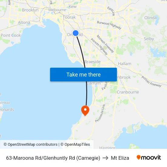Maroona Rd/Glenhuntly Rd #63 to Mt Eliza map