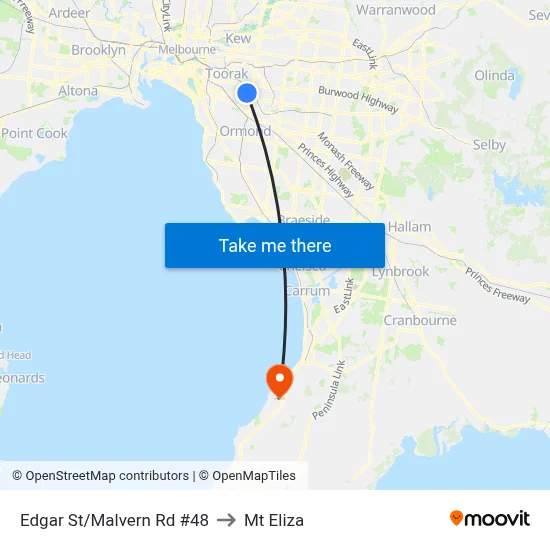 Edgar St/Malvern Rd #48 to Mt Eliza map