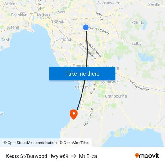 Keats St/Burwood Hwy #69 to Mt Eliza map