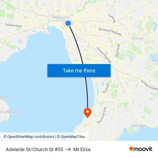 Adelaide St/Church St #55 to Mt Eliza map