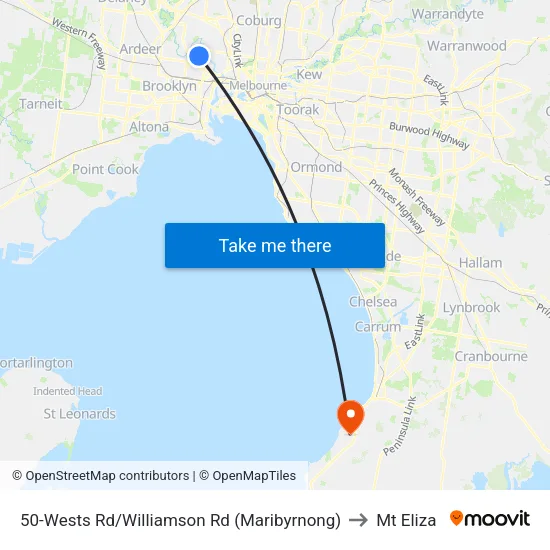 Wests Rd/Williamson Rd #50 to Mt Eliza map