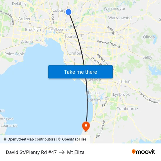 David St/Plenty Rd #47 to Mt Eliza map