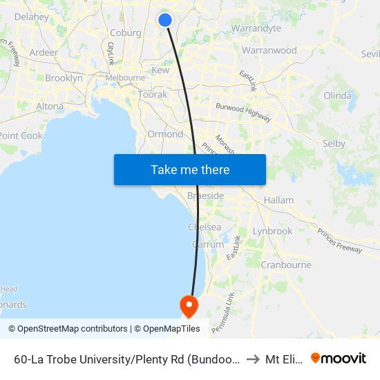 60-La Trobe University/Plenty Rd (Bundoora) to Mt Eliza map