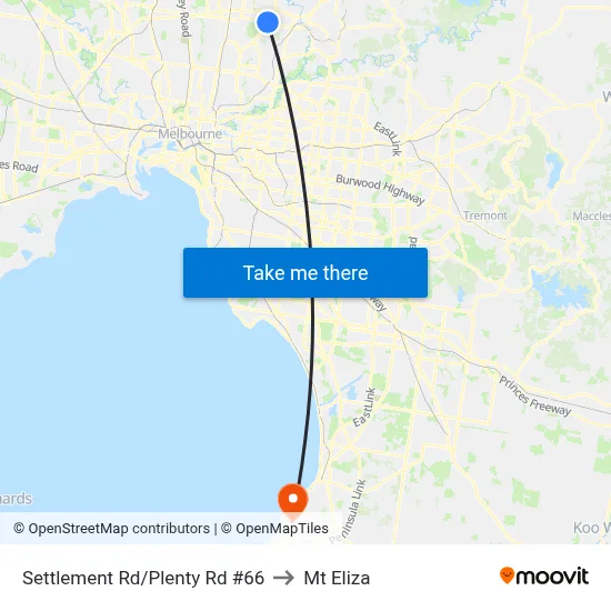 Settlement Rd/Plenty Rd #66 to Mt Eliza map