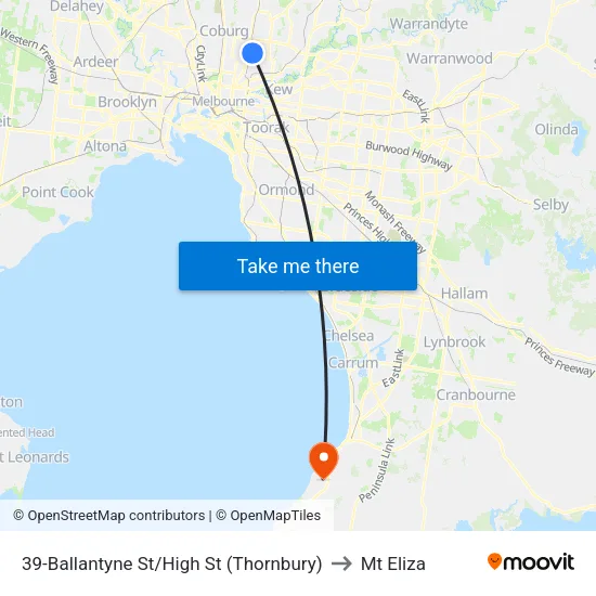 Ballantyne St/High St #39 to Mt Eliza map