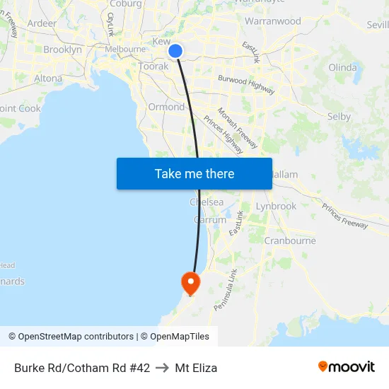 Burke Rd/Cotham Rd #42 to Mt Eliza map