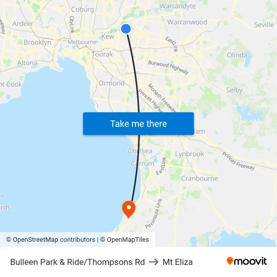 Bulleen Park & Ride/Thompsons Rd to Mt Eliza map