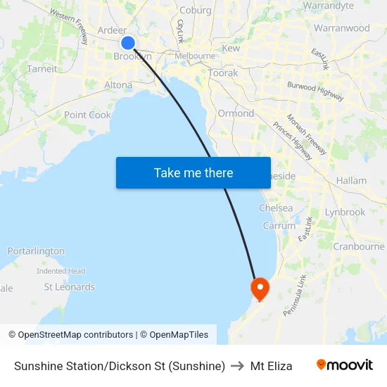Sunshine Station/Dickson St to Mt Eliza map