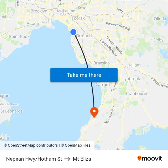 Nepean Hwy/Hotham St to Mt Eliza map