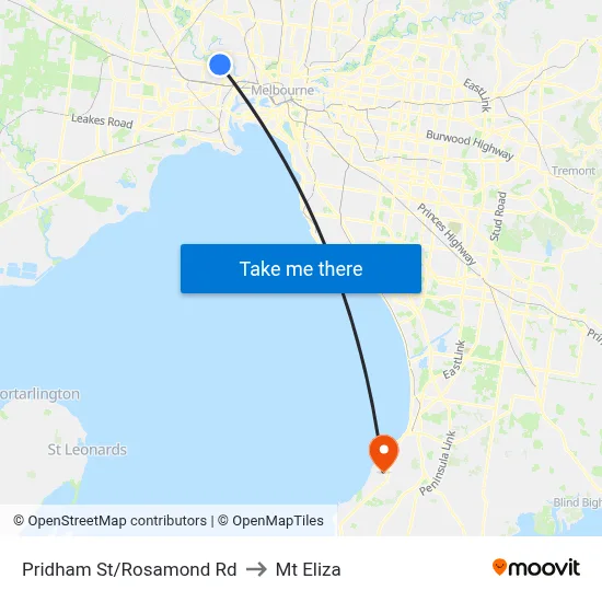 Pridham St/Rosamond Rd to Mt Eliza map