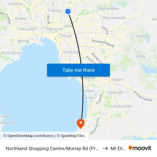 Northland Shopping Centre/Murray Rd to Mt Eliza map