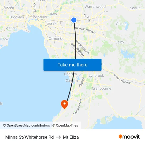 Minna St/Whitehorse Rd to Mt Eliza map