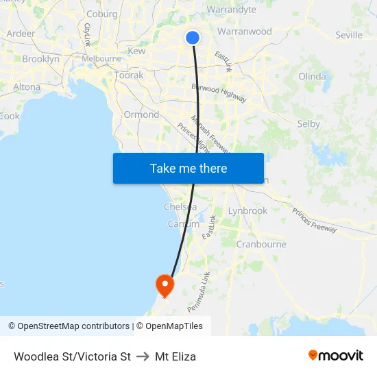 Woodlea St/Victoria St to Mt Eliza map