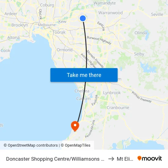 Doncaster Shopping Centre/Williamsons Rd to Mt Eliza map