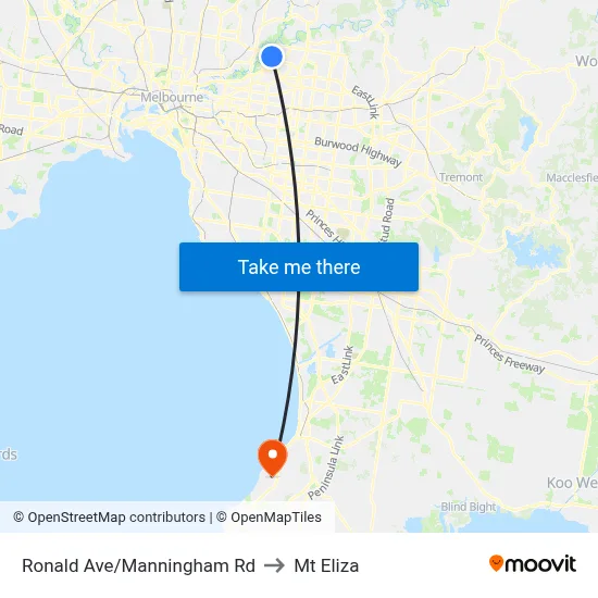 Ronald Ave/Manningham Rd to Mt Eliza map
