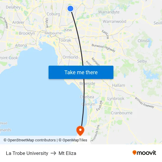 La Trobe University to Mt Eliza map